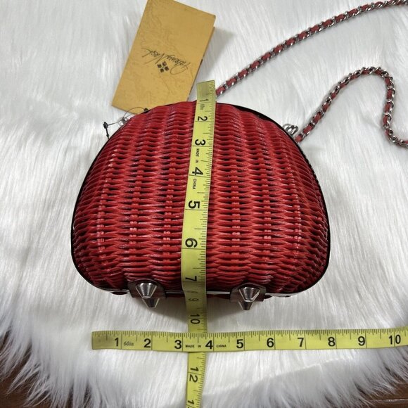 Patricia Nash One Size Red Papaya Wicker Melfi Oval Clam Bag Purse Crossbody - Picture 6 of 16